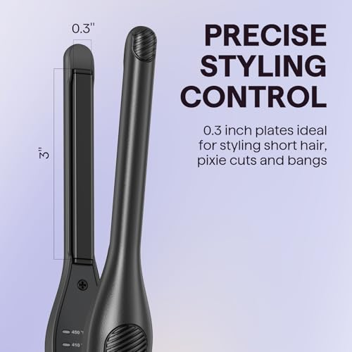 Wavytalk Pencil Flat Iron, 3/10" Small Iron for Short Hair, Pixie Cut and Bangs, Tiny Beard Straightener with Dual Voltage & Adjustable Temp, Mini Hair Edges Heating Up in 15s - color: Graphite Black