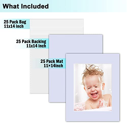 Egofine Pack of 25 White Pre-Cut Mat Board 11x14 Picture Mat for 8x10 Photo with White Core Bevel Cut Mattes Sets. Includes 25 High Premier Acid Free Mats & 25 Backing Board & 25 Clear Bags - color: White-11"x14" Pack of 25 Complete Set