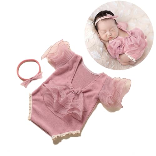 Newborn Photography Outfits Girl Baby Photo Tutu Dress Newborn Photoshoot Romper Baby Picture Lace Outfit - color: Red2