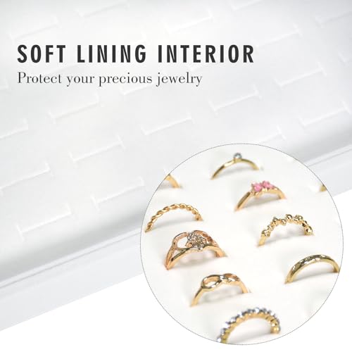 Siveit Velvet Ring Display Tray Organizer Box with Transparent Lid, 100 Slot Ring Holder Showcase For Store Display Jewelry Show Home, Ring Organizer For Rings Earrings (Ivory) - color: Ivory