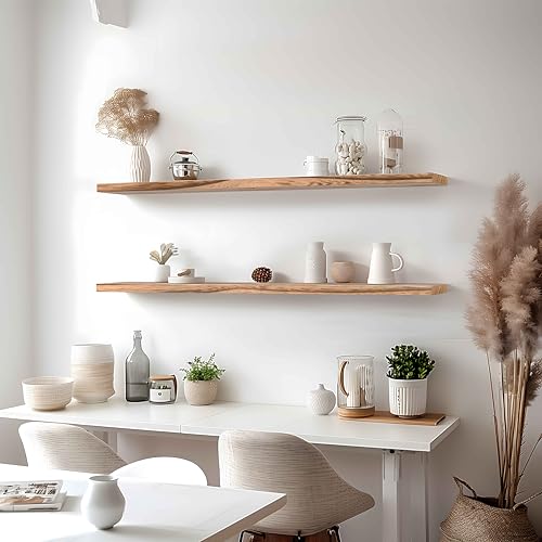 GXYAWPJ 48 Inch Floating Shelves for Wall Rustic Light Wood Wall Shelves for Bedroom Set of 4 - color: Rustic Light, size: 48 inch