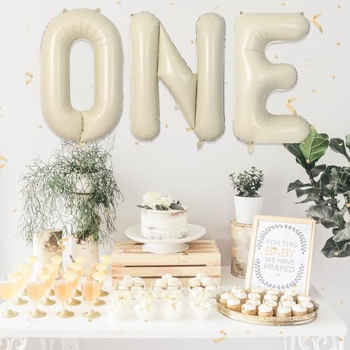 Biapian 40 Inch One Letter Balloons, Big Cream ONE Foil Balloons, 3 Pcs Giant Foil Large Aluminum Balloon Helium for Anniversary First One Year Old Girl and Boy 1st Birthday Party Decoration (Cream) - color: Cream Letter-one