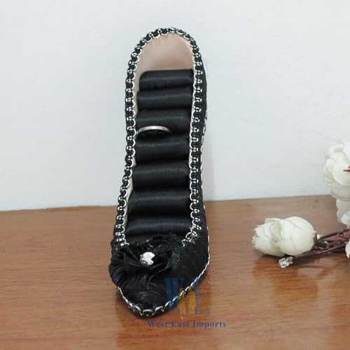 Ring Holder High Heel Shoe Design Fashion Jewelry Organizer Display Birtyday Gift (Black) - color: Black