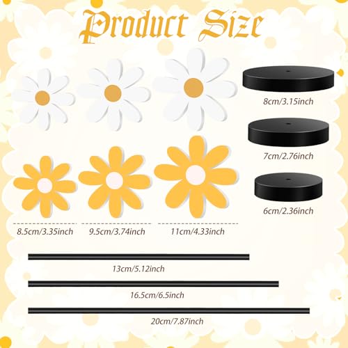 Geetery 6 Pack Spring Floral Centerpieces Wooden Daisy Table Decor Boho Daisy Flower Tabletop Decor Spring Table Decorations for Home Farmhouse Kitchen Dining Living Room Office Desk(Yellow Series) - color: Yellow Series