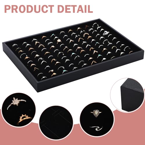 Wenqik 4 Pcs Cardboard Ring Holder with Velvet Lining, 100 Slot Inserts Stackable Ring Display Tray,13.8 x 9.4 x 1.2 inch (Black) - color: Black
