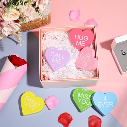 6 Pieces Valentine‘s Day Wooden Signs Colorful Heart Shaped Wood Tabletop Decor Valentine Tiered Tray Decor Love You Be Mine Kiss Me Table Centerpieces for Valentine (Cute Style,2.7 x 2.7 x 0.6 In) - color: Cute Style, size: 2.7 x 2.7 x 0.6 In