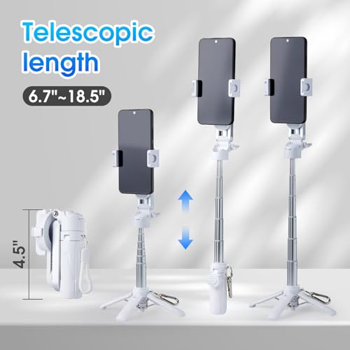 Magnetic Tripod for Phone,2 in 1 for Magsafe Stand& Clip Portable Pocket Size Selfie Stick for Android/iPhone,Phone Holder with Wireless Rechargeable Remote Control for Photography, Live Streaming - color: Light