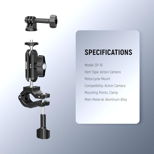 Neewer Action Camera Pole Mount with Two 360° Ball Heads 1/4" Screw Action Camera Adapter, Holder Clamp for Motorcycle Bike Handlebar, Compatible with GoPro Hero13 12 11 10 9 Max360 Insta360 DJI Osmo - style: GP-10
