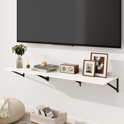 Fun Memories Floating Shelves for Wall, 12 Inch Deep Floating Shelves Set of 2, 36W x 12D Large Wall Shelf with Sturdy Metal Brackets for Living Room, Bathroom, Bedroom and Kitchen, White - color: A-white, size: 36"W x 12"D