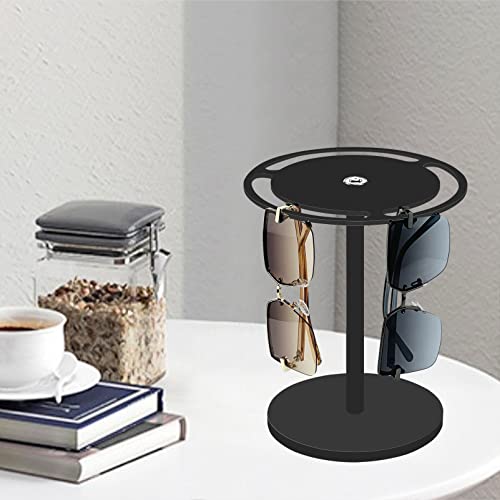 Acrylic Sunglasses Holder Stand with 360 Rotating, Eyeglasses Display Rack Black Glass Tabletop Organizer - color: Black
