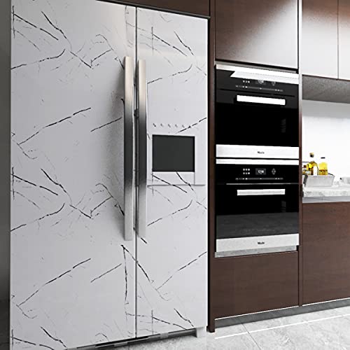 TOTIO 31.5x157inch Extra Wide Black White Marble Wallpaper Glossy Thicken Self-adhesive Furniture Stickers Granite Look Wall Sticker Peel Stick Countertop Waterproof Contact Paper for Kitchen Bathroom - color: White, size: 31.5" x 157"