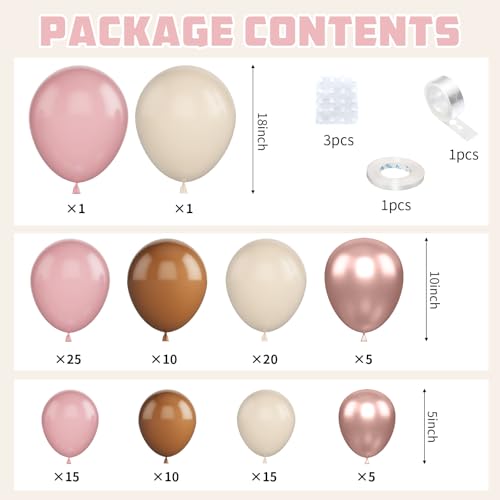 Dusty Pink Balloon Arch,Boho Balloon Garland with Blush Pink and Brown Rose Gold White Sand Balloons for Girl Baby Shower Bridal Valentines Day Wedding Birthday Party Decorations - color: Dusty Pink