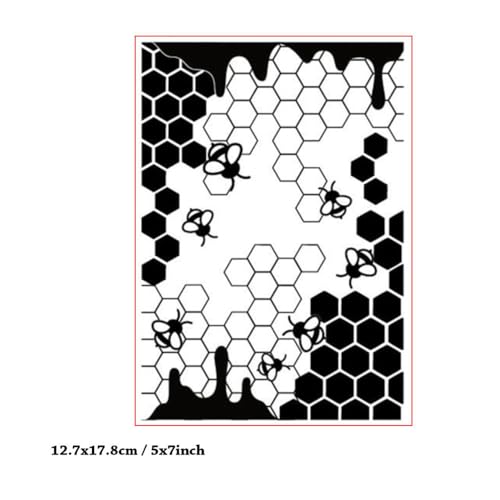 Bees Honeycomb Background Pattern Plastic Embossing Folder, 3D Textured Impressions Hexagon Beehive Background Embossing Folder Template for Card Making Scrapbooking Paper Craft Album Stamps DIY Décor - color: Bees Honeycomb Background