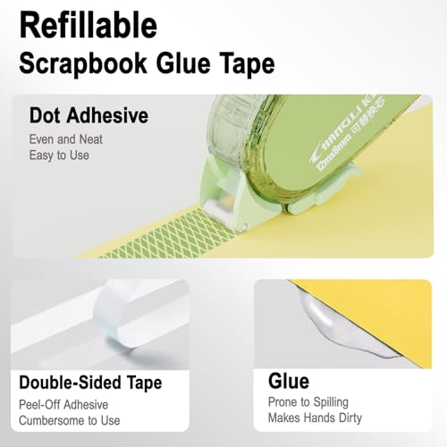 FUNSKY Refill Glue Tape for Scrapbook, 2 Bodies, 4 Refill, 200pcs Power Glue Points, 39 FT*1/4 in Double Sided Tape for Crafts, Scrapbooking Supplies, Adhesive Glue Runner for Gift Wrapping, Photo - color: White Brown, size: 6PACK