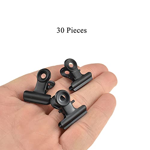 HAHIYO 0.87inch Black Bulldog Clips Metal File Hinge Binder Clips Clamps Save Space Strong Spring Jaws Rock Solid Grip Book Lay Flat Deburred Edge for Hang Photos Wall Grid Dog Food 30PCS - size: Black-0.87in-30P