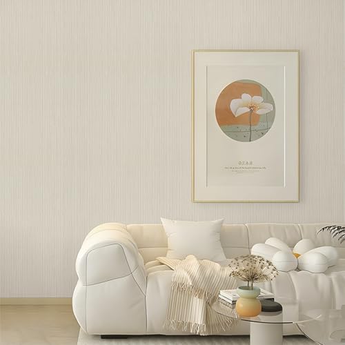 TANONE Beige Grasscloth Peel and Stick Wallpaper, Faux Linen Textured Self Adhesive Removable Wallpaper, 35.4" x 118" Vinyl Contact Paper for Walls Furniture Cabinets DIY Decor - color: Beige Grey Sliver, size: 35.4" x 118"