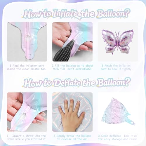 6 Pcs Butterfly Balloons Foil, Large Pastel Pink Purple Foil Balloon Gradient Butterflies Balloons Helium for Butterfly Themed Wedding Birthday Spring Garden Baby Shower Party Decorations - style: Butterfly
