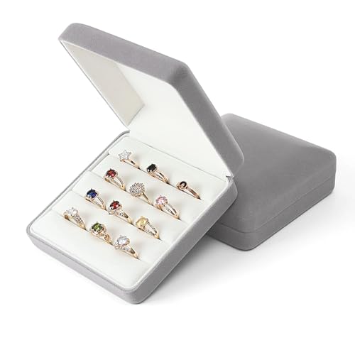 Small velvet Ring Organizer Box, Portable Rings Jewelry Holder Case, Modern Ring Storage Tray Fit for Women, Girl for Travel (grey) - color: Grey