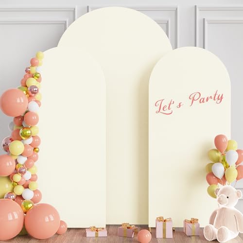 Wokceer Wedding Arch Backdrop Cover 7.2FT, 6FT, 6FT Spandex Set of 3 Wedding Arch Stand Covers Round Top Chiara Backdrop Stands Cover for Birthday Party Ceremony Banquet Decor Ivory - color: Ivory, size: 7.2FT,6FT,6FT