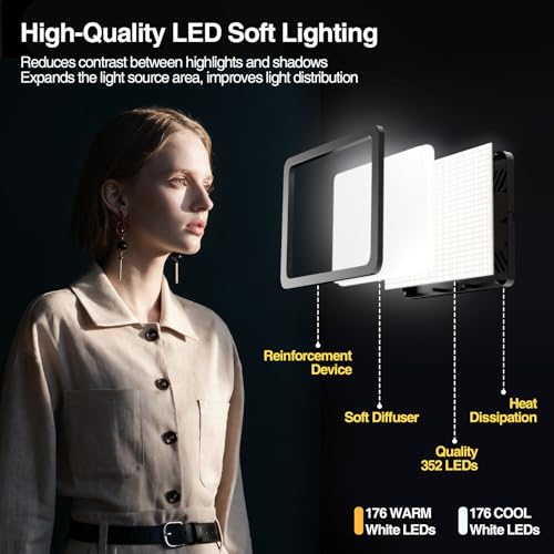 LED Video Light Kit, 2800-7000K Dimmable Studio Lighting with Tripod Stand & Phone Holder, 73” Adjustable Height for Video Recording, Live Streaming, YouTube, Photography,2-Pack