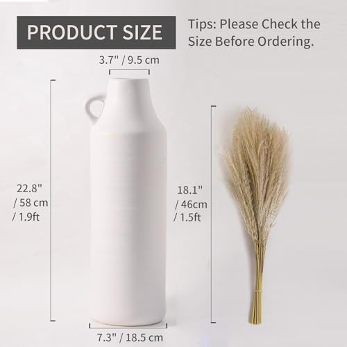 Mitt&Ditt Tall Floor Vase with Handles, 22.8 inch Large Flower Vase, Boho Decorative Pampas Grass Vases, Modern Ceramic Vase for Home Decor, Living Room, Table (White) - color: White-22.8"