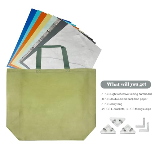 8PCS/16Patterns Photo Backdrop Kit,16.5 x 11.5 Double-Sided Photography Small Product Background Paper W/Light Reflector Cardboard,Tabletop Boards for Jewelry Food Cosmetics