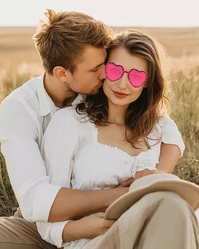 20 Pairs Heart Shaped Sunglasses for Women Colorful Glasses Fun Trendy Transparent Heart Sunglasses Party Favor - color: Rhinestone Rose Red - 20 Pack