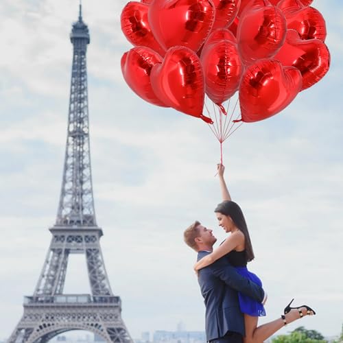 TONIFUL 30Pcs 18 Inch Red Heart Balloons Valentine’s Day Heart Shape Foil Mylar Balloons Decoration for Romantic Valentine's Day Wedding Bridal Shower Anniversary Engagement Party Supplies - color: Red