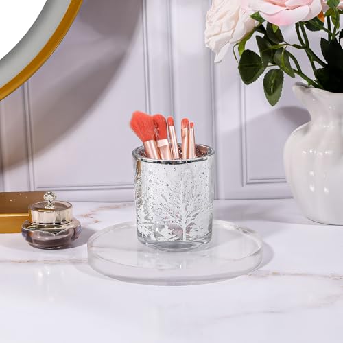 DASITON Makeup Brush Holder Organizer, Crystal Glass Cosmetic Makeup Brushes Storage Holder, Christmas Tree Make Up Brush Cup for Vanity Décor, Small Pen Holders for Desk, Toothbrush Holders (Silver) - color: Silver