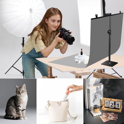 Yoocheese Photo Backdrop Kit, Double-Sided Paper Background with Stand, 22x34 Inch, 14 Colors, for Product Food Photography, Studio Tabletop Props - color: wood