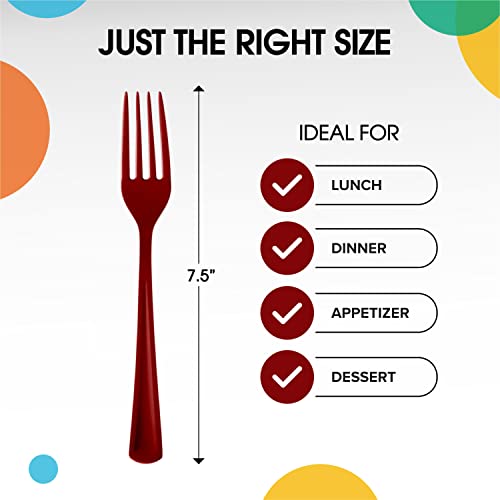 Party Solids Burgundy Plastic Forks 200 Pieces Burgundy Forks Disposable Utensils Heavy Duty Plastic Cutlery Set Disposable Cutlery Sets Flatware Sets Silverware Set Party Supplies & Party Tableware - color: Burgundy
