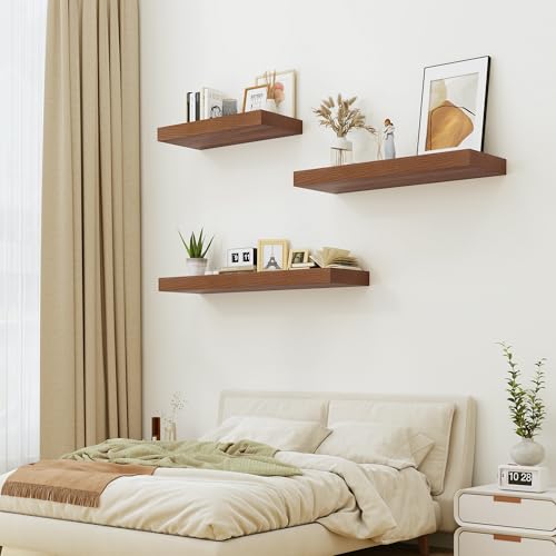 Heimlove 12" Deep Floating Shelves for Wall, 24 Inch Shelf Bathroom Shelves Set of 1, Mounted Shelves for Books Living Room Laundry Room Bedroom Kitchen Home Office, Walnut - color: Walnut, size: 23.6"W x 11.6"D x 2"H, 1 Pack