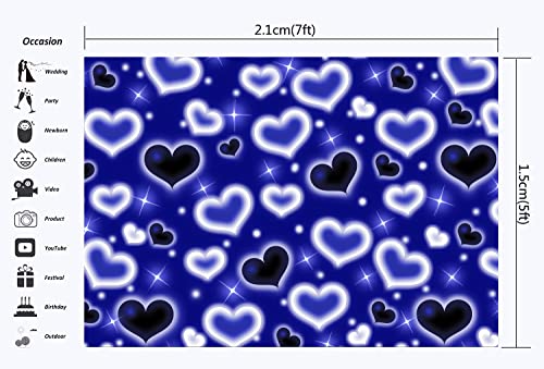 7x5ft Blue Heart Backdrop 90s Backdrops for Photoshoot Valentines Decor Banner Birthday Props X-89 - color: Blue, size: 7x5ft