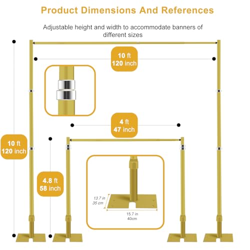 Jiang&Rong 10ft x 10ft Adjustable Backdrop Stand Kit - Heavy Duty Pipe and Drape Stand for Wedding, Birthday Party, Banquet Decorations (Golden) - color: Golden