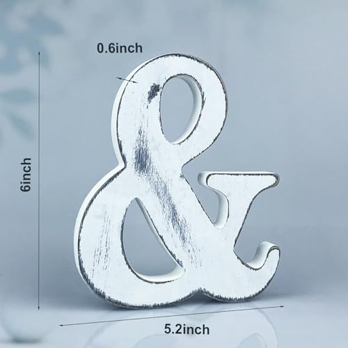 6 Inch Rustic White Wood Letters Unfinished Wood Letters for Wall Decorative White Retro Standing Letters Sign Board Decoration for Craft Home Party Projects (&) - color: &