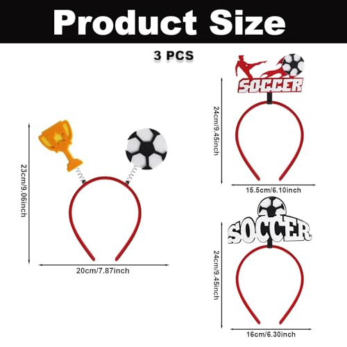 3PCS Soccer Themed Headbands, 3 Designs Party Head Boppers for Football Fans, Sports Game Theme Hair Accessories for World Cup, Sports Events, Photo Booth Props & Decoration Supplies