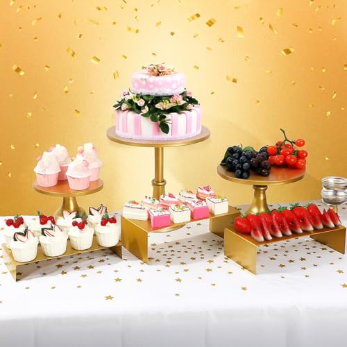 Lallisa 11 Pcs Gold Cake Stand Set Cake Stand Set for Dessert Table 3 Size Metal Round Cakes Pedestal Stands with 4 Size Cupcake Risers Stands Clamp, Cakes Knife and Server for Party Birthday Wedding