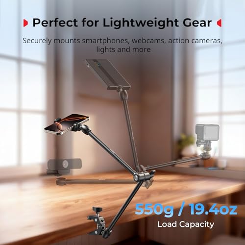 SMALLRIG Desktop Magic Arm Support with Crab-Shaped Clamp Kit, Aluminum Alloy, 24.3x4.5x1.1 in, 0.6lb Payload, for Smartphones, Webcams, Action Cameras, 5624 - style: Gear & Ball Joints