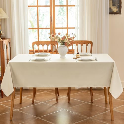 Seenus Beige Fabric Tablecloth Fits 4 Foot Rectangle Table, Water & Stain Resistant Tablecloth for 4-6 Seats Dining, Textured Rectangular Table Cloth for Kitchen Patio Backyard Party, 52 x 70 Inch - color: Beige, size: 70" x 52" (Rectangular)