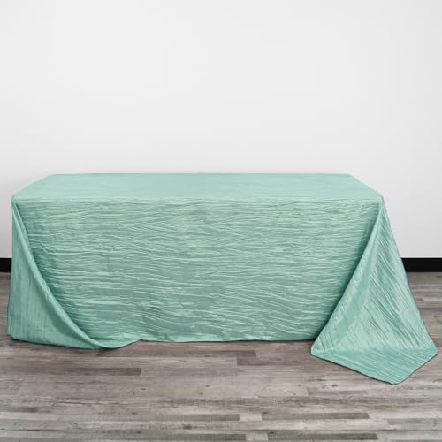 YOUR CHAIR COVERS - 90 x 132 inch Rectangular Crinkle Taffeta Tablecloth - Robin Egg, Rectangle Table Linens for 6 ft Rectangular Tables, Wedding Crushed Table Cloth - color: Robin Egg, size: 132" x 90" (Rectangular)