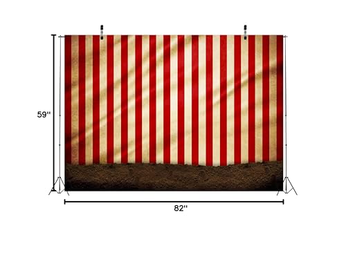 BELECO 7x5ft Fabric Circus Carnival Backdrop Red and White Stripes Circus Tent Backdrop Evil Clowns Circus Themed Party Decorations Banner Halloween Photoshoot Baby Kids Adults Portrait Photo Props - size: 7x5FT