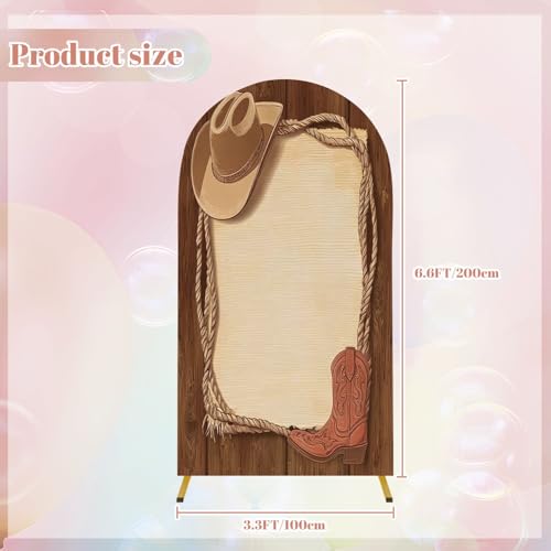 Wedding Arch Backdrop Cover 6.6FT Cowboy Paper for Western Cowboy hat Lasso Wood Texture Spandex Fitted Arch Cover Round Top Stands Cover for Birthday Party Ceremony Banquet Decoration - color: Color5, size: 6.6x3 FT