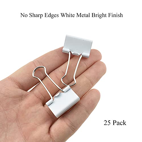 HAHIYO Binder Clips Paper Clamps Spring Steel Sturdy 0.98 inches Width 0.31 Inch Capacity No Sharp Edges Heavy Duty Tight Grip Reusable White Metal Bright Finish for Home Office School 25 Pack - size: White0.98in-25P