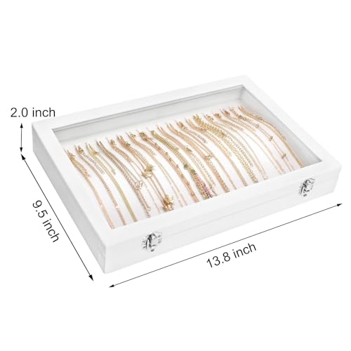 Siveit Necklace Organizer Box Premium 20 Hooks Velvet Necklace Display Jewelry Tray with Transparent Lid Jewelry Necklace Display Box for Necklace Pendants Suitable for Women and Girls (Ivory) - color: Ivory