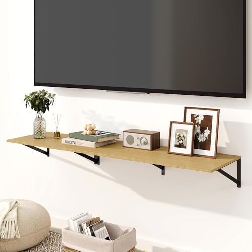 Fun Memories Floating Shelves for Wall, 12 Inch Deep Floating Shelves Set of 2, 16W x 12D Large Wall Shelf with Sturdy Metal Brackets for Living Room, Bathroom, Bedroom and Kitchen, Oak - color: A-oak, size: 16"W x 12"D