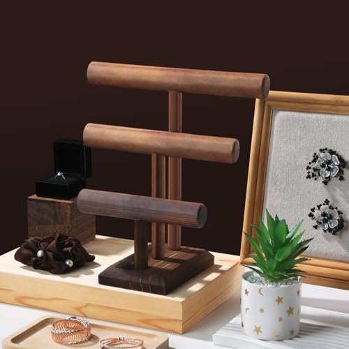 Bracelet Holder, Bracelet Display Stand for Vendors, T-Bar Necklace Scrunchie Wooden Storage Rack, Bangle Watch Jewelry Display Tower (3 Tier) - size: 3 Tier