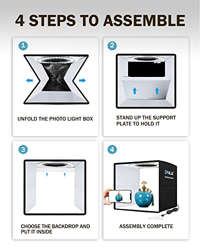 PULUZ 9.8"/25cm Foldable Portable Photo Studio Light Box, Adjustable Brightness Light Box Photography Lighting Shooting Tent Kit, with LED Lights and 12 Colors Backdrop - color: 9.8x9.8x9.8in