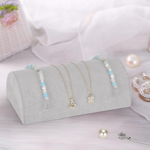 KUKUVR Velvet Half Moon Bracelet Display Stand, Pillow-Shaped Jewelry Bracelet Necklaces Pendant Chain Watch Holder Case for Women, Jewelry Organizer Storage Rack for Home Selling Show (Grey) - color: Grey