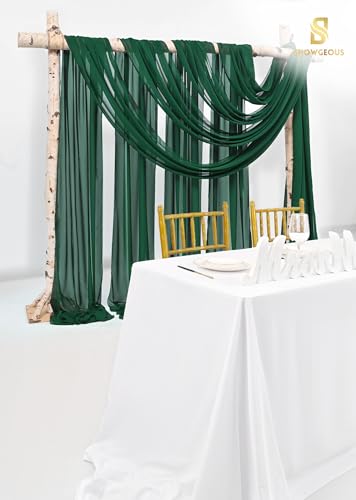 Wedding Arch Draping Fabric,4 Panels 28" x20ft Emerald Green Wedding Arch Drapes for Ceremony Chiffon Fabric Drapes Arbor Drapery Decorations for Reception Sheer Backdrop Curtain for Party - color: Emerald Green, size: 28"W x 240"L (Pack of 4)