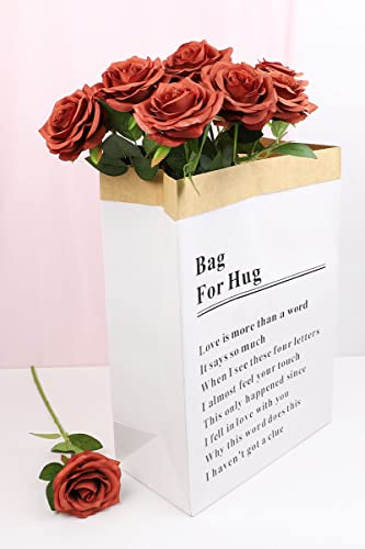 LVEFIT Artificial Rose Flowers Burnt Orange Rose Flowers Silk Flowers 12 pcs with Long Stem Silk Roses Bouquet for Wedding Bridal Shower Party Home Decoration - color: Burnt Orange, size: 12pcs